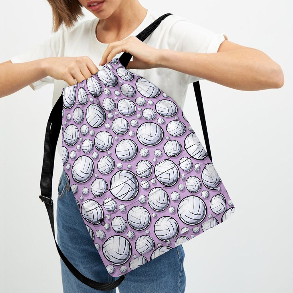 Purple And White Volleyball Print Drawstring Backpack