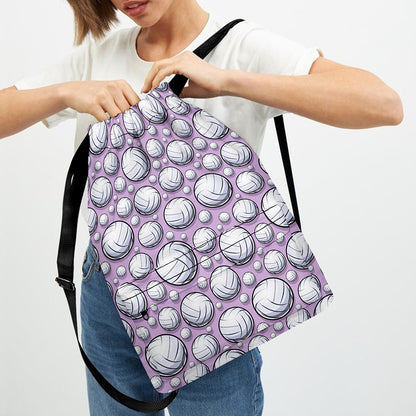 Purple And White Volleyball Print Drawstring Backpack