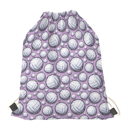 Purple And White Volleyball Print Drawstring Bag