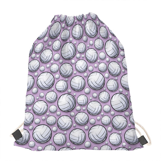 Purple And White Volleyball Print Drawstring Bag
