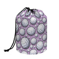 Purple And White Volleyball Print Drawstring Makeup Bag