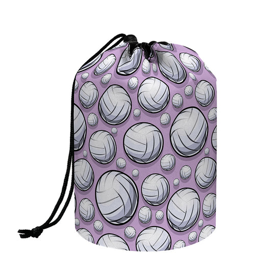 Purple And White Volleyball Print Drawstring Makeup Bag