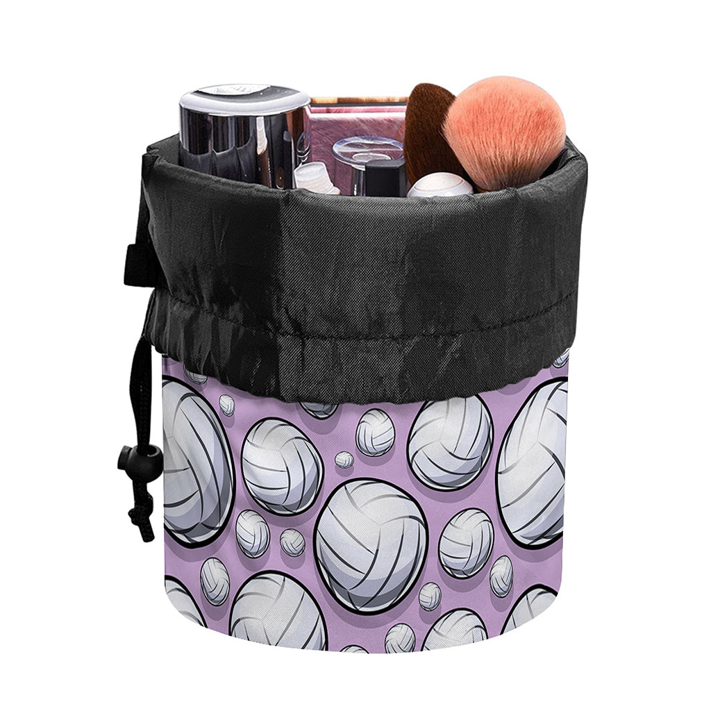 Purple And White Volleyball Print Drawstring Makeup Bag