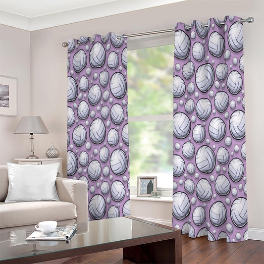 Purple And White Volleyball Print Extra Wide Grommet Curtains