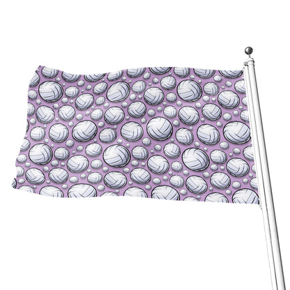 Purple And White Volleyball Print Flag