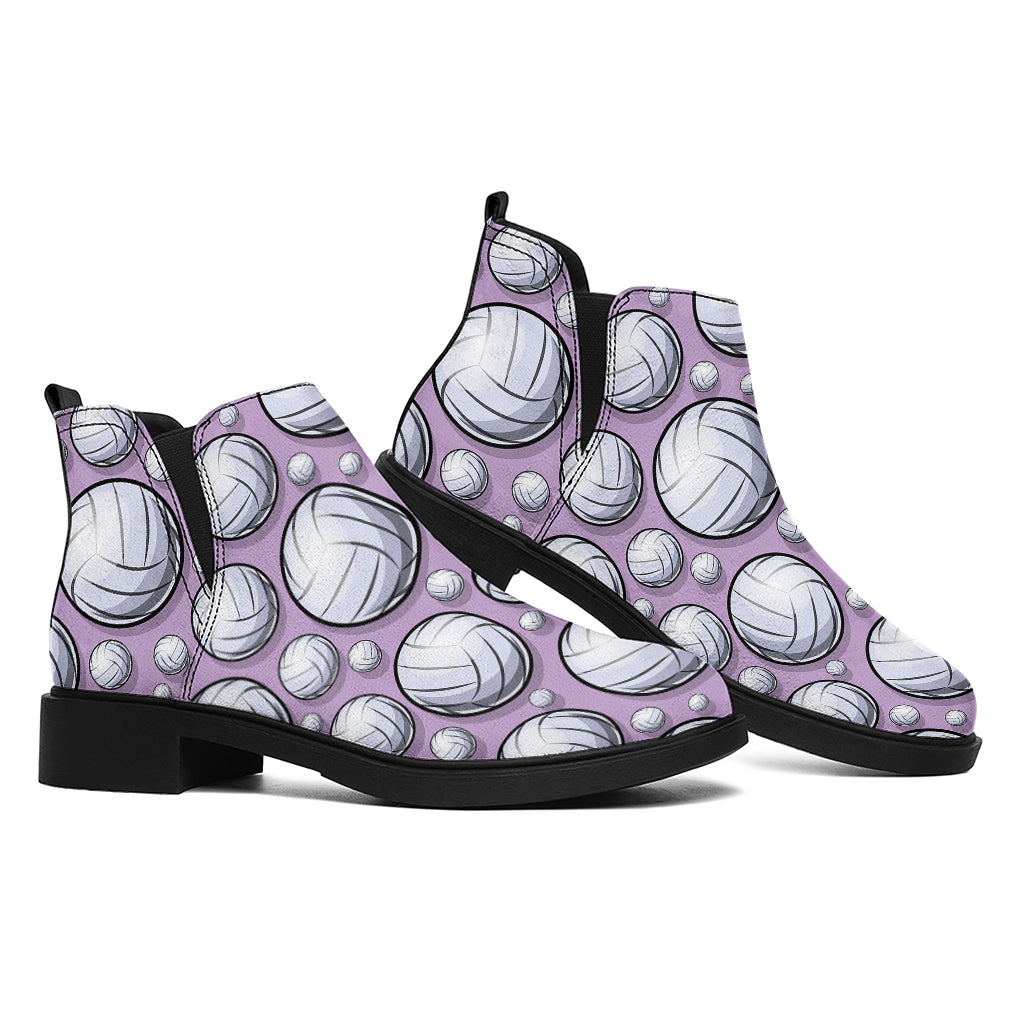 Purple And White Volleyball Print Flat Ankle Boots