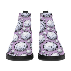 Purple And White Volleyball Print Flat Ankle Boots