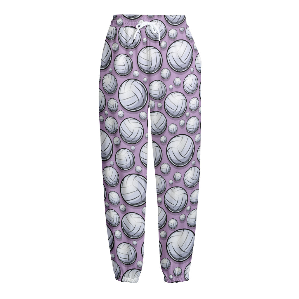 Purple And White Volleyball Print Fleece Lined Knit Pants