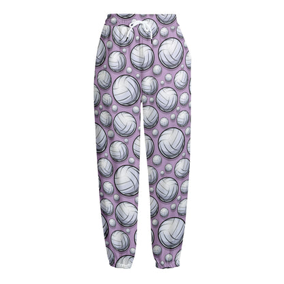 Purple And White Volleyball Print Fleece Lined Knit Pants