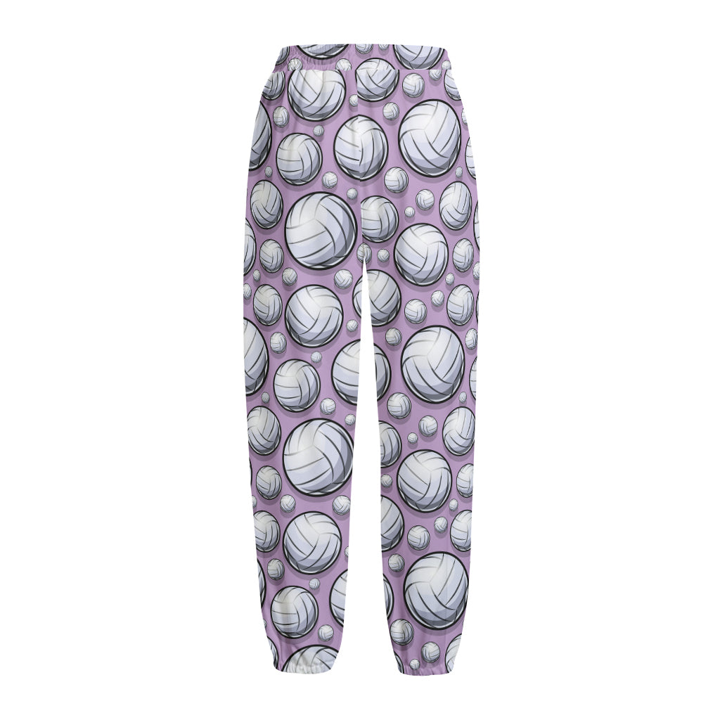Purple And White Volleyball Print Fleece Lined Knit Pants
