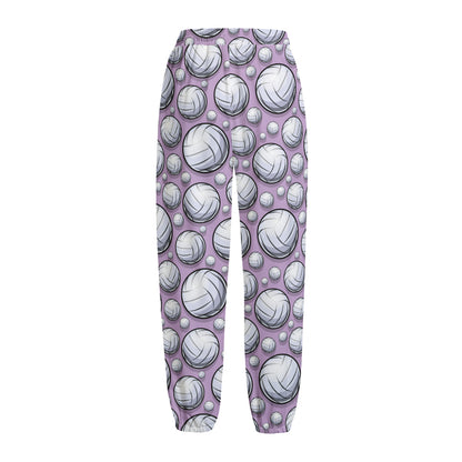 Purple And White Volleyball Print Fleece Lined Knit Pants