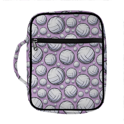 Purple And White Volleyball Print Front Pocket Bible Bag