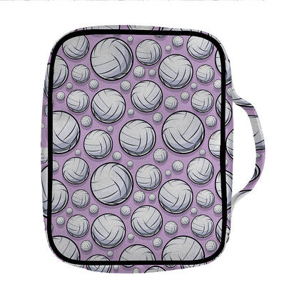 Purple And White Volleyball Print Front Pocket Bible Bag