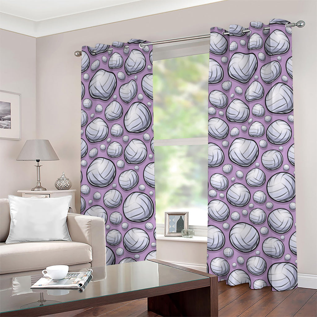 Purple And White Volleyball Print Grommet Curtains