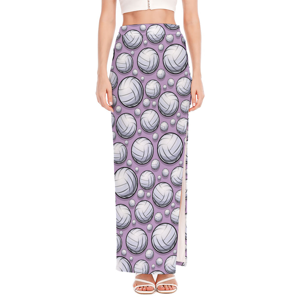 Purple And White Volleyball Print High Slit Maxi Skirt