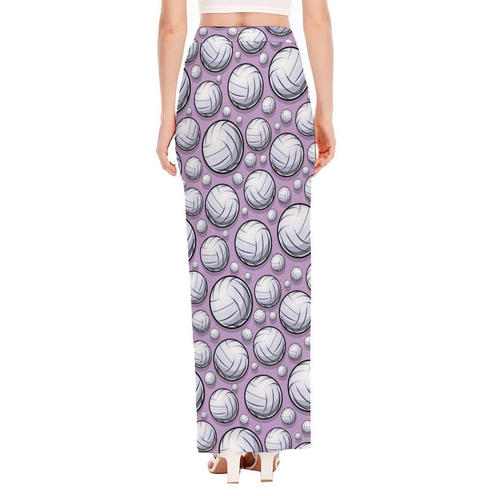 Purple And White Volleyball Print High Slit Maxi Skirt