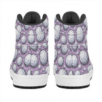 Purple And White Volleyball Print High Top Leather Sneakers