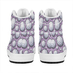 Purple And White Volleyball Print High Top Leather Sneakers