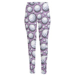 Purple And White Volleyball Print High-Waisted Pocket Leggings