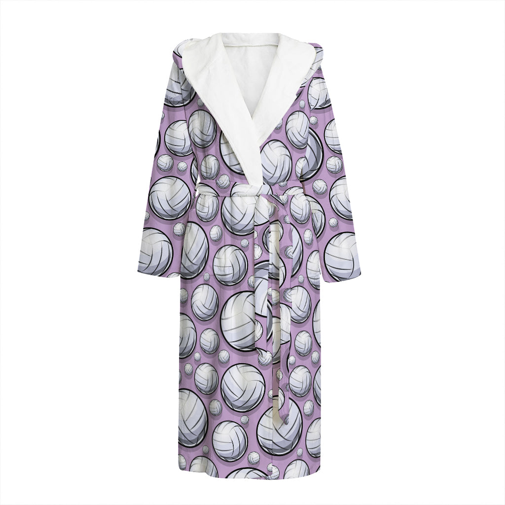 Purple And White Volleyball Print Hooded Bathrobe