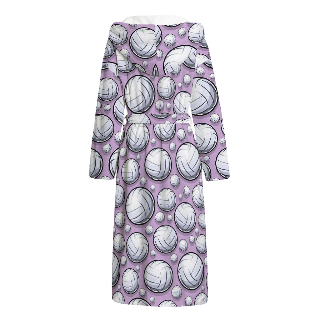 Purple And White Volleyball Print Hooded Bathrobe