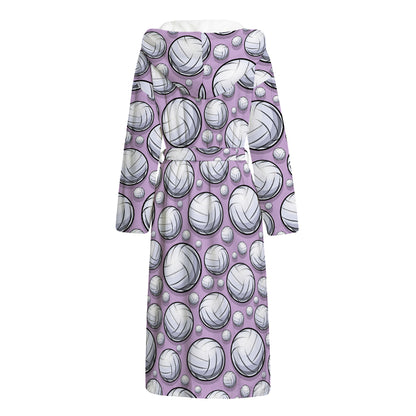 Purple And White Volleyball Print Hooded Bathrobe
