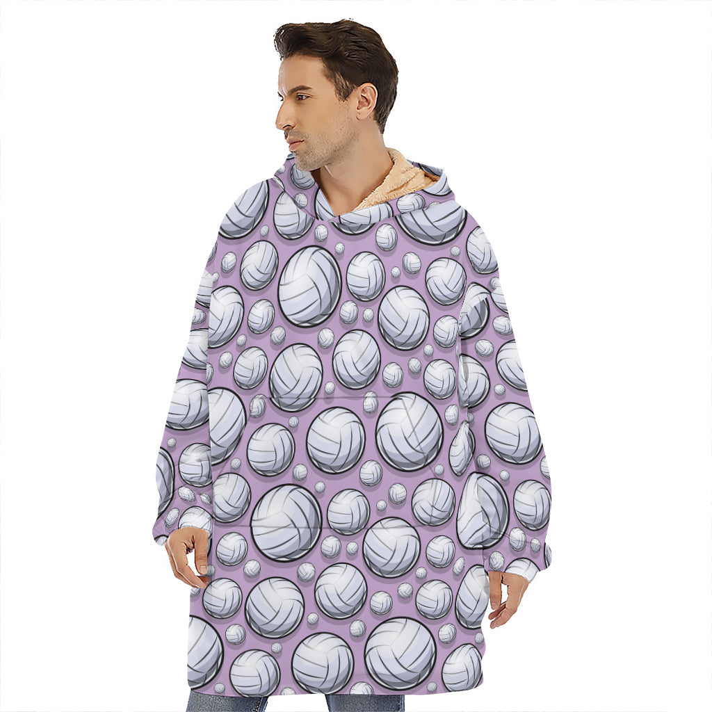 Purple And White Volleyball Print Hoodie Blanket