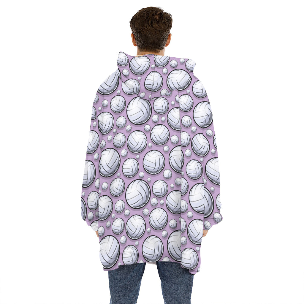 Purple And White Volleyball Print Hoodie Blanket