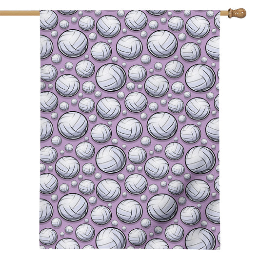 Purple And White Volleyball Print House Flag