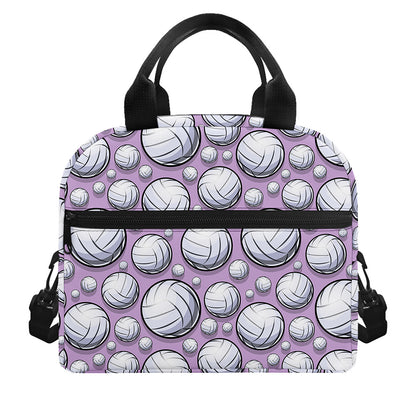 Purple And White Volleyball Print Insulated Lunch Bag