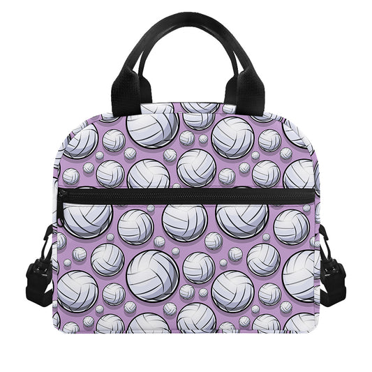 Purple And White Volleyball Print Insulated Lunch Bag