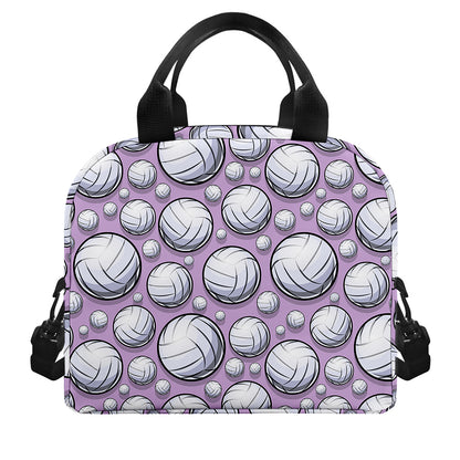 Purple And White Volleyball Print Insulated Lunch Bag