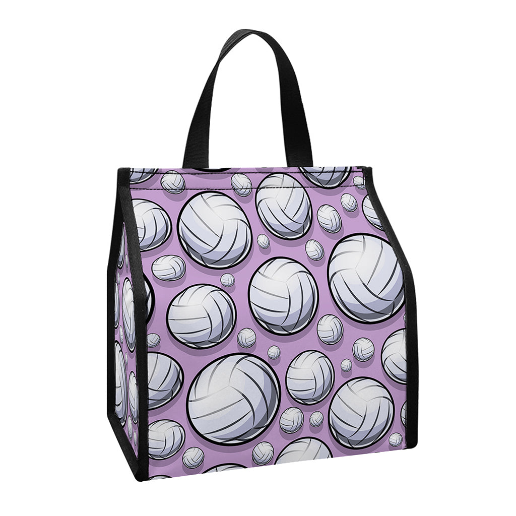 Purple And White Volleyball Print Insulated Lunch Tote