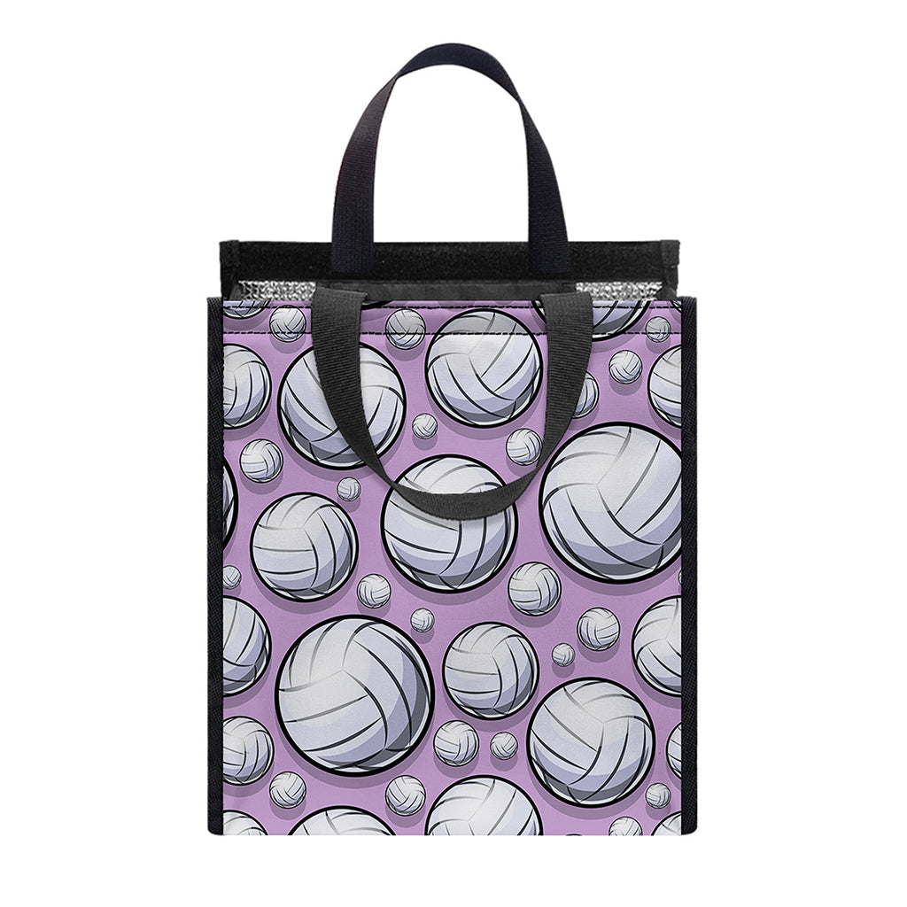 Purple And White Volleyball Print Insulated Lunch Tote