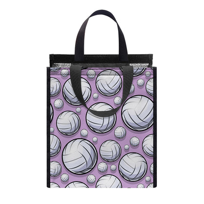 Purple And White Volleyball Print Insulated Lunch Tote