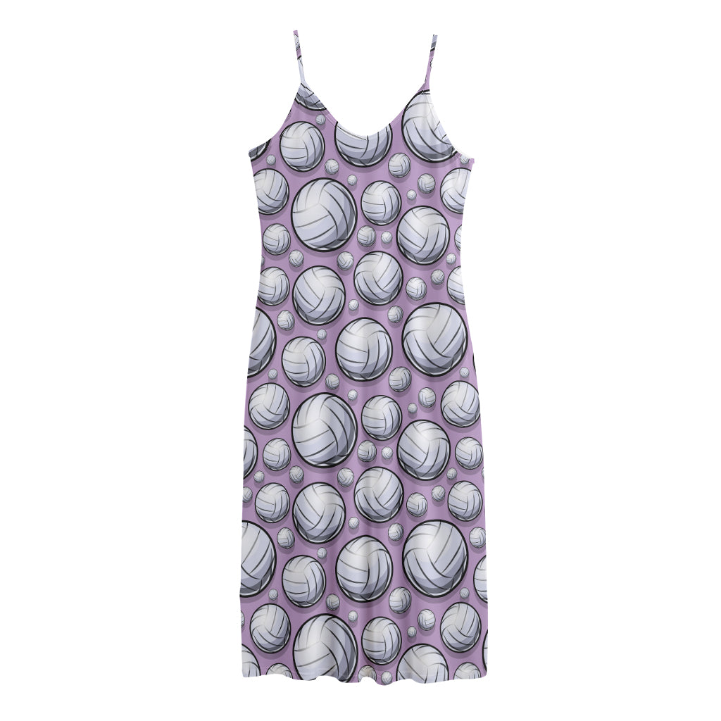 Purple And White Volleyball Print Jersey Midi Cami Dress