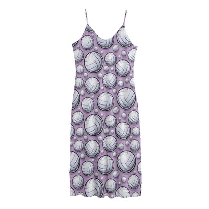 Purple And White Volleyball Print Jersey Midi Cami Dress