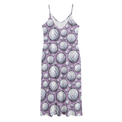 Purple And White Volleyball Print Jersey Midi Cami Dress