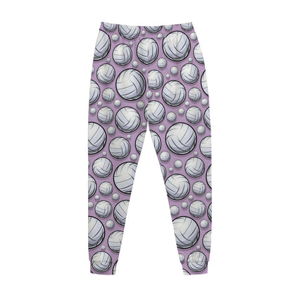 Purple And White Volleyball Print Jogger Pants