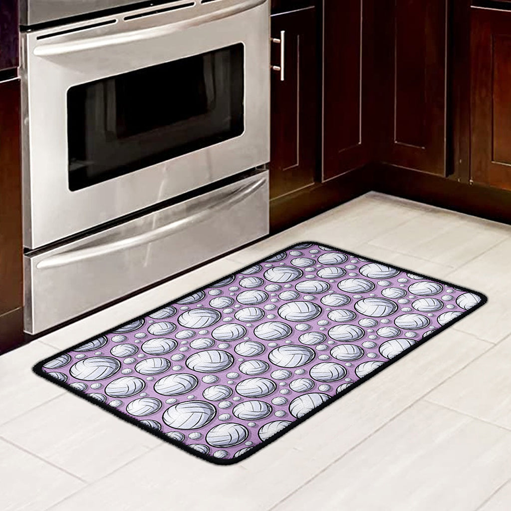 Purple And White Volleyball Print Kitchen Mat