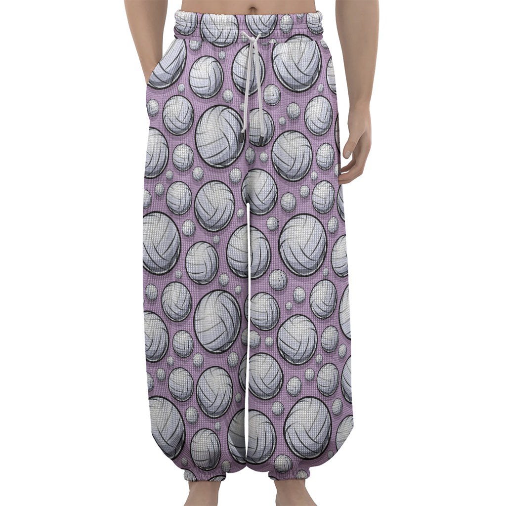 Purple And White Volleyball Print Lantern Pants