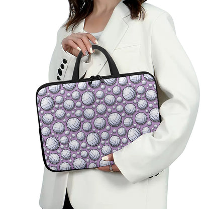 Purple And White Volleyball Print Laptop Sleeve With Handle