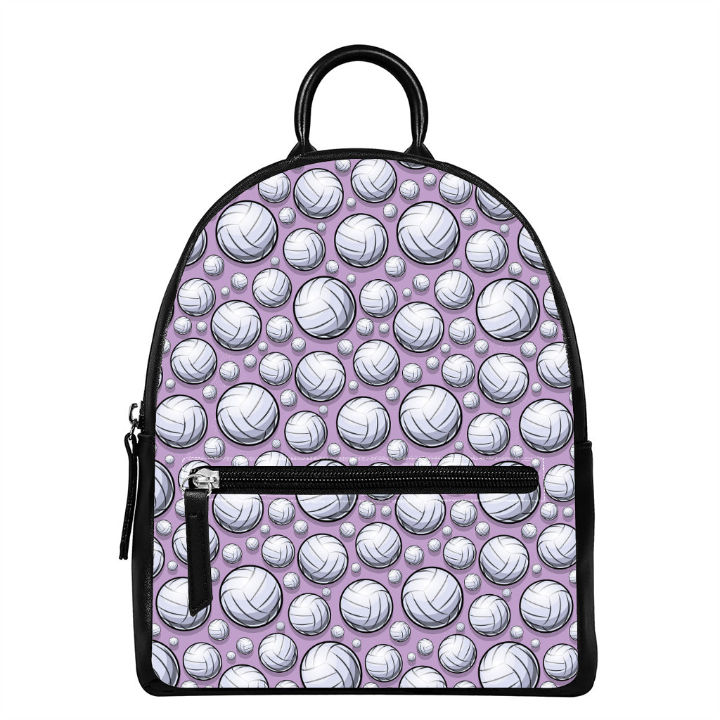 Purple And White Volleyball Print Leather Backpack