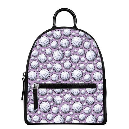 Purple And White Volleyball Print Leather Backpack