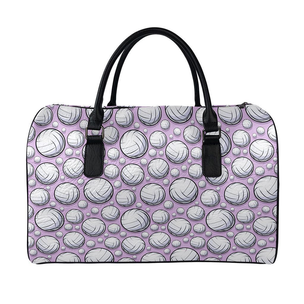 Purple And White Volleyball Print Leather Duffle Bag