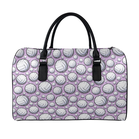 Purple And White Volleyball Print Leather Duffle Bag