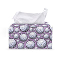 Purple And White Volleyball Print Leather Tissue Box Cover