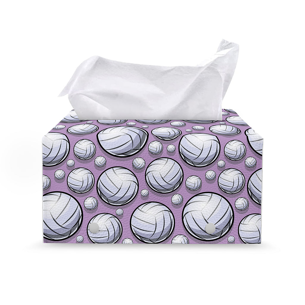 Purple And White Volleyball Print Leather Tissue Box Cover