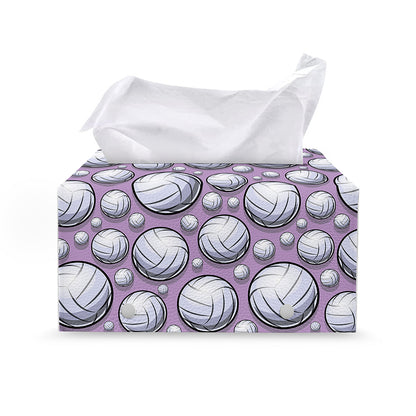 Purple And White Volleyball Print Leather Tissue Box Cover
