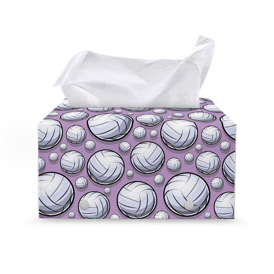 Purple And White Volleyball Print Leather Tissue Box Cover